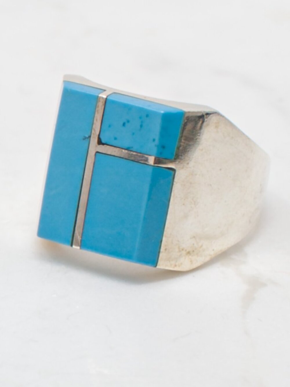 Mexican Sterling Silver Turquoise Inlay Ring, Size 12